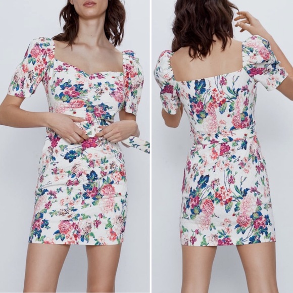 Zara floral dress with belt Clearance